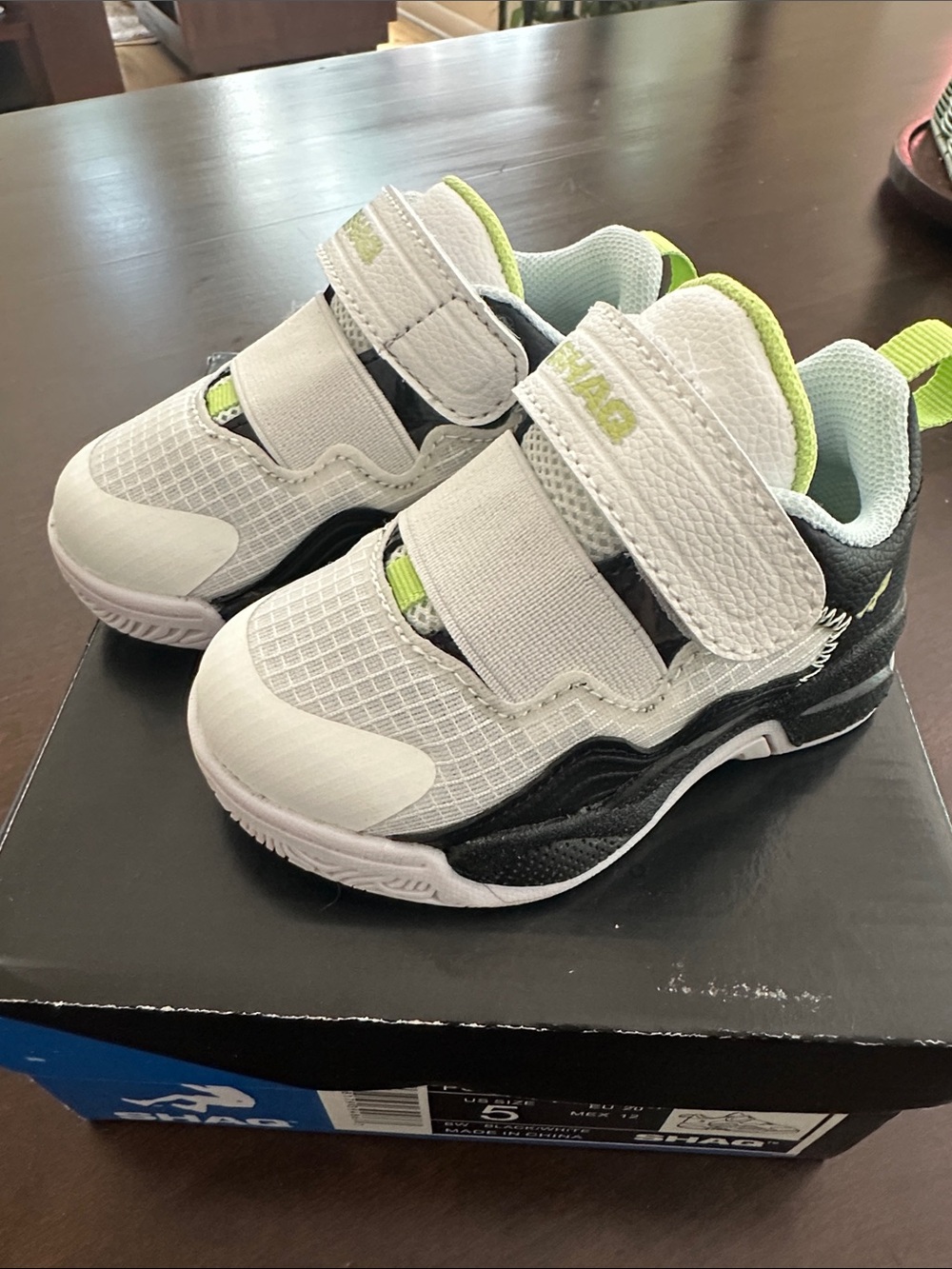 Kids White and Black Sneakers with Lime Accents - Easy Velcro Closure NWT 5